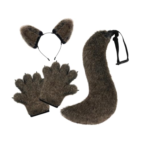 LOVIVER Wolfsohren, Krallen und Schwanz-Set, Tier-Cosplay-Set für Partys, Karnevalsfeiern, Schwarz von LOVIVER