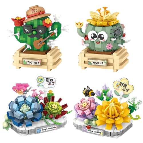 LOZ Micro Bricks 4 in 1 Micro Bausteine Sets, 1590 PCS Klemmbausteine Home Decor Pflanze Bonsai, enthält Saussurea Involucrata/Lotus/Kaktus/Ball Kaktus, Kinder und Erwachsene von LOZ