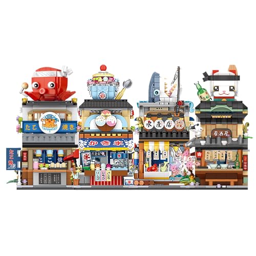 LOZ Mini Blocks 4 In 1 Japanischenes Street View Haus Klemmbausteine Bausteine Bausatz, 2969 MOC Mini Modular Haus Modellbausatz, Geschenke Spielzeug für Kinder und Erwachsene von LOZ