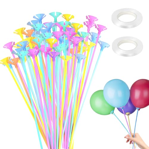 LPAMABA Macaron Farbe100 Stück Luftballon Stäbe Halter,32CM Ballonstangen Einzeln Balloon Stand Kit Wiederverwendbar Ballonhalter Set Ballonstangen mit 2 Rollen Seil für Geburtstag Hochzeit von LPAMABA