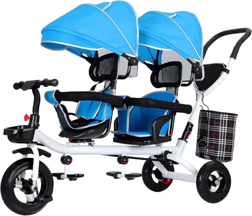 Laufrad Dreirad, 4 in 1 Folding Kids Trike, Double Lightweight Child Wheel Tricycle Bike, mit Passagier Sitz, abnehmbare verlängerte Griffe, mit Bremse, Reversible Sitz(Blue) von LPDCJF