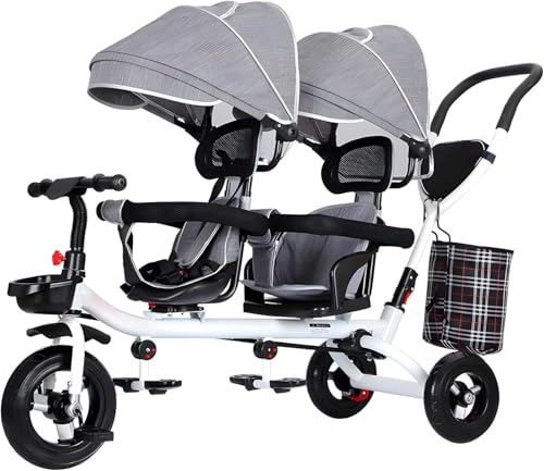 Laufrad Dreirad, 4 in 1 Folding Kids Trike, Double Lightweight Child Wheel Tricycle Bike, mit Passagier Sitz, abnehmbare verlängerte Griffe, mit Bremse, Reversible Sitz(Gray) von LPDCJF