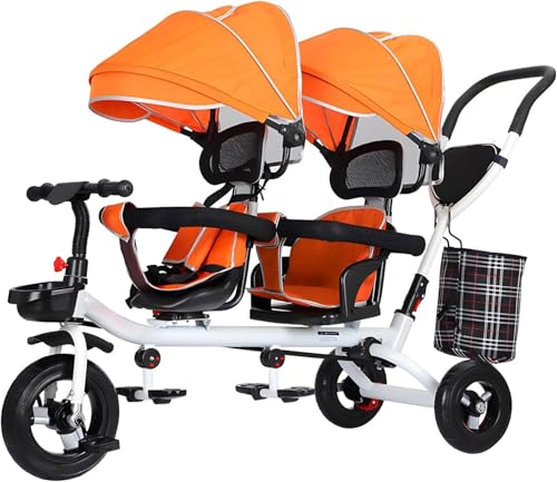 Laufrad Dreirad, 4 in 1 Folding Kids Trike, Double Lightweight Child Wheel Tricycle Bike, mit Passagier Sitz, abnehmbare verlängerte Griffe, mit Bremse, Reversible Sitz(Orange) von LPDCJF