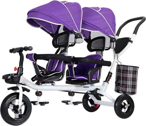Laufrad Dreirad, 4 in 1 Folding Kids Trike, Double Lightweight Child Wheel Tricycle Bike, mit Passagier Sitz, abnehmbare verlängerte Griffe, mit Bremse, Reversible Sitz(Purple) von LPDCJF