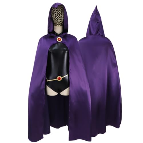 LPFEMYHO TeenTitans-Raven-Cosplay-Kostüm, Halloween-Uniform-Overall mit violettem Umhang und Gürtel für Damen Cosplay von LPFEMYHO