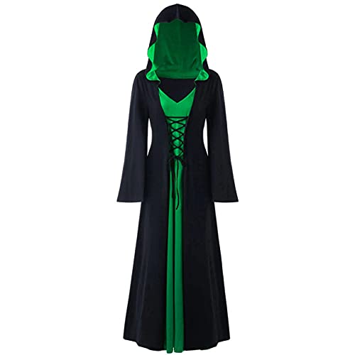 LPFNSF Vintage Hexenkleid, Weihnachten Vampir Kostüm Frauen Plus Größe, Renaissance Kostüm Frauen Mittelalter Kleid (grün,3XL) von LPFNSF