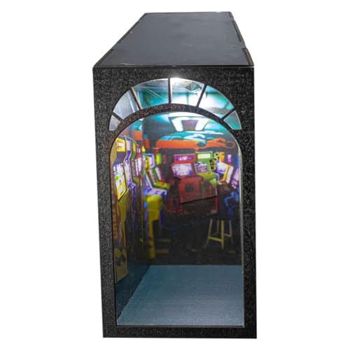 Arcade-Buch Ecke | Miniatur 3D Arcade Book Nook Set mit LED-Licht | Puzzle für Video-Arcade-Dekoration Punk aus Holz für Bibliotheksdekoration und Geschenke von LPORF