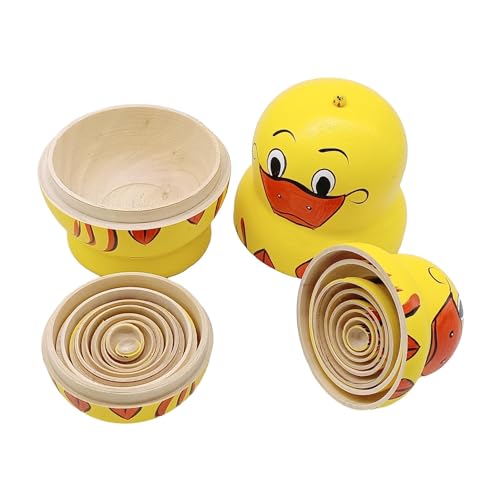 Matrjoschka-Puppe, 10 Stück, stapelbare russische Entenpuppen aus Holz | gelbe Ente mit kleinem Bauch mit 10 Schichten | Bastelspielzeug aus Holz, Wunschgeschenk für Kinder, Lernspielzeug von LPORF