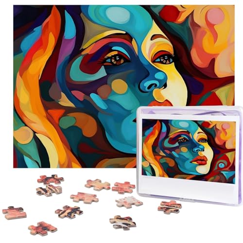 Puzzle, 500 Teile, Holzpuzzle, abstraktes farbiges Frauengesicht, Fotopuzzle, personalisiertes Bild, Puzzle für Erwachsene, benutzerdefinierte Puzzles, herausfordernde Puzzles für Familie, von LPSRTWE