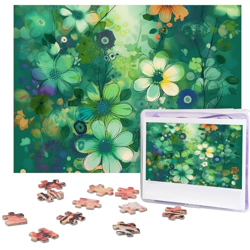 Puzzle, 500 Teile, Holzpuzzle, abstraktes saisonales grünes Blumenfotopuzzle, personalisiertes Bild, Puzzle für Erwachsene, benutzerdefinierte Puzzles, anspruchsvolle Puzzles für Familie, von LPSRTWE