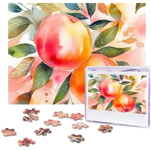 Puzzle, 500 Teile, Holzpuzzle, buntes Pfirsich-Aquarell-Design, Fotopuzzle, personalisiertes Bild, Puzzle für Erwachsene, individuelle Puzzles, anspruchsvolle Puzzles für Familie, Hochzeitsgeschenk von LPSRTWE