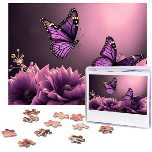 Puzzle 500 Teile Holzpuzzle 3D Blumen und lila Schmetterling Fotopuzzle Personalisiertes Bilderpuzzle für Erwachsene Benutzerdefinierte Puzzles Herausfordernde Puzzles für Familie Hochzeitsgeschenk von LPSRTWE