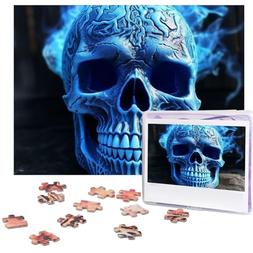 Puzzle 500 Teile Holzpuzzle 3D-Druck Blauer Totenkopf Fotopuzzle Personalisiertes Bilderpuzzle für Erwachsene Benutzerdefinierte Puzzles Herausfordernde Puzzles für Familie Hochzeitsgeschenk von LPSRTWE