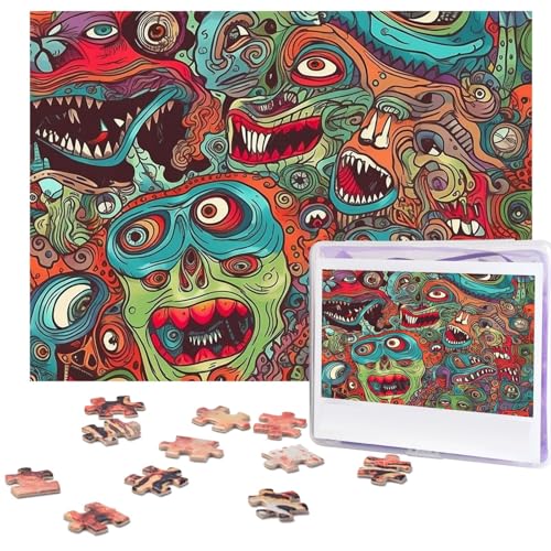 Puzzle 500 Teile Holzpuzzle Abstraktes Monster Fotopuzzle Personalisiertes Bilderpuzzle für Erwachsene Benutzerdefinierte Puzzles Herausfordernde Puzzles für Familie Hochzeitsgeschenk von LPSRTWE