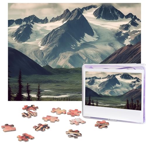 Puzzle 500 Teile Holzpuzzle Alaska Mountains Fotopuzzle Personalisiertes Bilderpuzzle für Erwachsene Benutzerdefinierte Puzzles Herausfordernde Puzzles für Familie Hochzeitsgeschenk von LPSRTWE