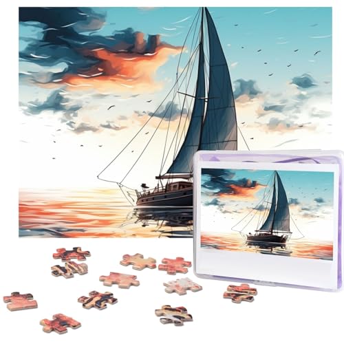 Puzzle 500 Teile Holzpuzzle Blaues Segelboot Fotopuzzle Personalisiertes Bilderpuzzle für Erwachsene Benutzerdefinierte Puzzles Herausfordernde Puzzles für Familie Hochzeitsgeschenk von LPSRTWE