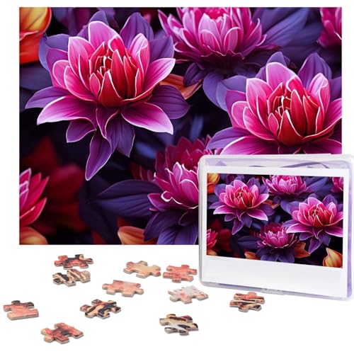 Puzzle 500 Teile Holzpuzzle Blume Blätter Lila Rot Blume Fotopuzzle Personalisiertes Bilderpuzzle für Erwachsene Benutzerdefinierte Puzzles Herausfordernde Puzzles für Familie Hochzeitsgeschenk von LPSRTWE