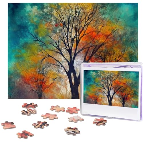 Puzzle 500 Teile Holzpuzzle Bunte Lebensbäume Fotopuzzle Personalisiertes Bilderpuzzle für Erwachsene Benutzerdefinierte Puzzles Herausfordernde Puzzles für Familie Hochzeitsgeschenk von LPSRTWE