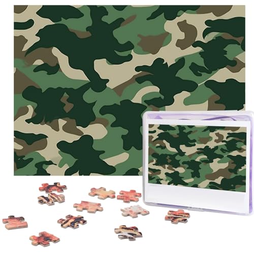 Puzzle 500 Teile Holzpuzzle Camouflage Grün Fotopuzzle Personalisiertes Bilderpuzzle für Erwachsene Benutzerdefinierte Puzzles Herausfordernde Puzzles für Familie Hochzeitsgeschenk von LPSRTWE