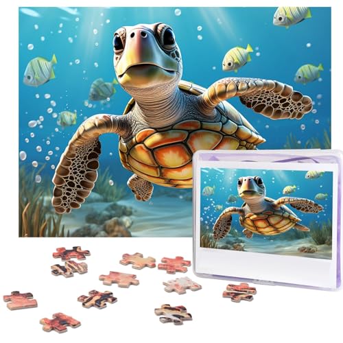 Puzzle 500 Teile Holzpuzzle Cartoon Meeresschildkröte Fotopuzzle Personalisiertes Bilderpuzzle für Erwachsene Benutzerdefinierte Puzzles Herausfordernde Puzzles für Familie Hochzeitsgeschenk von LPSRTWE