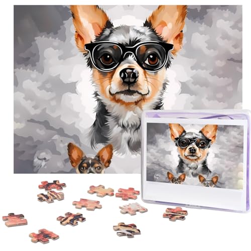 Puzzle 500 Teile Holzpuzzle Chihuahua Hund Brille Fotopuzzle Personalisiertes Bilderpuzzle für Erwachsene Benutzerdefinierte Puzzles Herausfordernde Puzzles für Familie Hochzeitsgeschenk von LPSRTWE