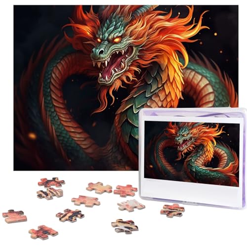 Puzzle 500 Teile Holzpuzzle Chinesischer Drache Fotopuzzle Personalisiertes Bilderpuzzle für Erwachsene Benutzerdefinierte Puzzles Herausfordernde Puzzles für Familie Hochzeitsgeschenk von LPSRTWE