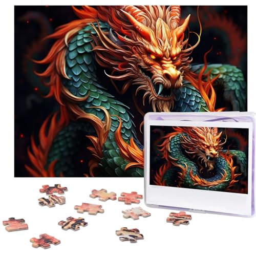 Puzzle 500 Teile Holzpuzzle Chinesischer Drache Fotopuzzle Personalisiertes Bilderpuzzle für Erwachsene Benutzerdefinierte Puzzles Herausfordernde Puzzles für Familie Hochzeitsgeschenk von LPSRTWE