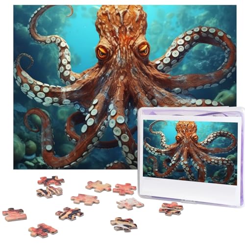 Puzzle 500 Teile Holzpuzzle Cool Big Octopus Fotopuzzle Personalisiertes Bilderpuzzle für Erwachsene Benutzerdefinierte Puzzles Herausfordernde Puzzles für Familie Hochzeitsgeschenk von LPSRTWE