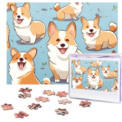 Puzzle 500 Teile Holzpuzzle Corgi-Muster Corgi-Muster Fotopuzzle Personalisiertes Bilderpuzzle für Erwachsene Benutzerdefinierte Puzzles Herausfordernde Puzzles für Familie Hochzeitsgeschenk von LPSRTWE