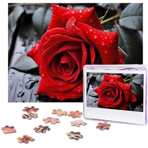 Puzzle 500 Teile Holzpuzzle Eine Rote Rose Fotopuzzle Personalisiertes Bilderpuzzle für Erwachsene Benutzerdefinierte Puzzles Herausfordernde Puzzles für Familie Hochzeitsgeschenk von LPSRTWE