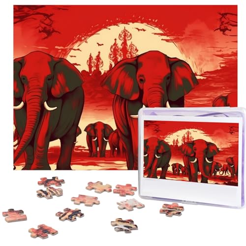 Puzzle 500 Teile Holzpuzzle Elefanten Rot Fotopuzzle Personalisiertes Bilderpuzzle für Erwachsene Benutzerdefinierte Puzzles Herausfordernde Puzzles für Familie Hochzeitsgeschenk von LPSRTWE