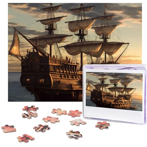 Puzzle 500 Teile Holzpuzzle Fantasy Piratenschiff Fotopuzzle Personalisiertes Bilderpuzzle für Erwachsene Benutzerdefinierte Puzzles Herausfordernde Puzzles für Familie Hochzeitsgeschenk von LPSRTWE