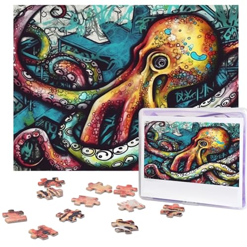 Puzzle 500 Teile Holzpuzzle Farbe Graffiti Octopus Fotopuzzle Personalisiertes Bilderpuzzle für Erwachsene Benutzerdefinierte Puzzles Herausfordernde Puzzles für Familie Hochzeitsgeschenk von LPSRTWE