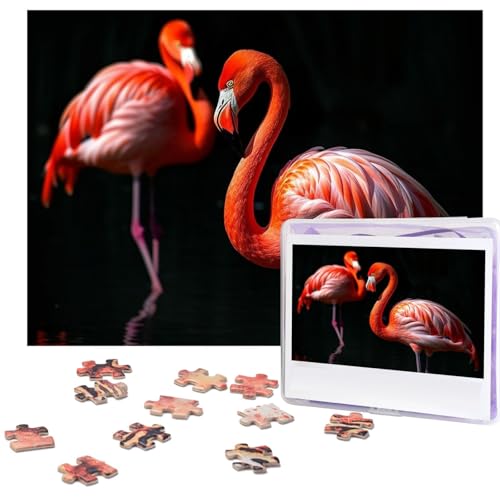 Puzzle 500 Teile Holzpuzzle Flamingos auf schwarzem Hintergrund Fotopuzzle Personalisiertes Bilderpuzzle für Erwachsene Benutzerdefinierte Puzzles Herausfordernde Puzzles für Familie Hochzeitsgeschenk von LPSRTWE