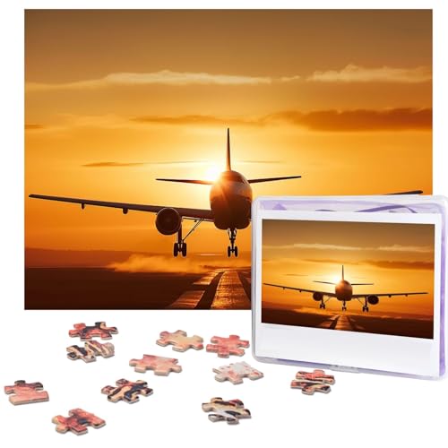 Puzzle 500 Teile Holzpuzzle Flugzeug Flugzeug bei Sonnenuntergang Fotopuzzle Personalisiertes Bilderpuzzle für Erwachsene Benutzerdefinierte Puzzles Herausfordernde Puzzles für Familie von LPSRTWE