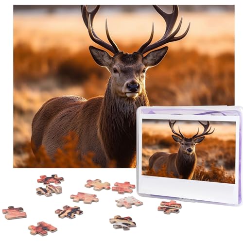 Puzzle 500 Teile Holzpuzzle Geweih Roter Hirsch Fotopuzzle Personalisiertes Bilderpuzzle für Erwachsene Benutzerdefinierte Puzzles Herausfordernde Puzzles für Familie Hochzeitsgeschenk von LPSRTWE