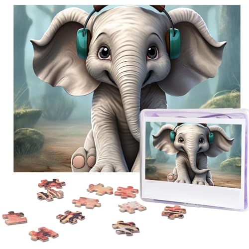 Puzzle 500 Teile Holzpuzzle Grauer Elefant Fotopuzzle Personalisiertes Bilderpuzzle für Erwachsene Benutzerdefinierte Puzzles Herausfordernde Puzzles für Familie Hochzeitsgeschenk von LPSRTWE