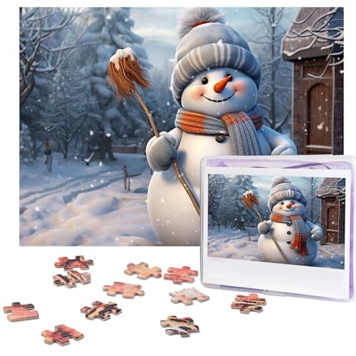 Puzzle 500 Teile Holzpuzzle Hardworking Schneemann Fotopuzzle Personalisiertes Bilderpuzzle für Erwachsene Benutzerdefinierte Puzzles Herausfordernde Puzzles für Familie Hochzeitsgeschenk von LPSRTWE