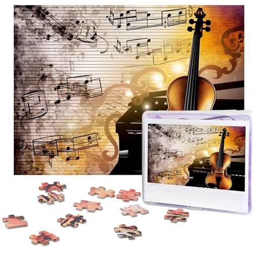 Puzzle 500 Teile Holzpuzzle Klavier Violine Musiknoten Fotopuzzle Personalisiertes Bilderpuzzle für Erwachsene Benutzerdefinierte Puzzles Herausfordernde Puzzles für Familie Hochzeitsgeschenk von LPSRTWE