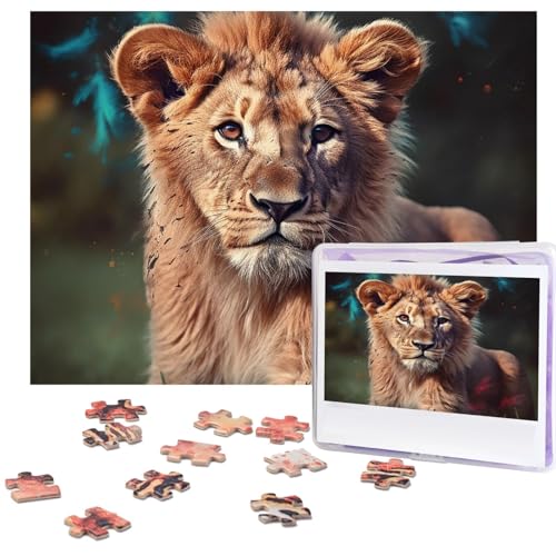 Puzzle 500 Teile Holzpuzzle Kunst Löwe Fotopuzzle Personalisiertes Bilderpuzzle für Erwachsene Benutzerdefinierte Puzzles Herausfordernde Puzzles für Familie Hochzeitsgeschenk von LPSRTWE