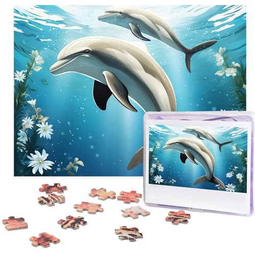 Puzzle 500 Teile Holzpuzzle Kuss Delphin Tale Fotopuzzle Personalisiertes Bilderpuzzle für Erwachsene Benutzerdefinierte Puzzles Herausfordernde Puzzles für Familie Hochzeitsgeschenk von LPSRTWE