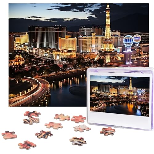 Puzzle 500 Teile Holzpuzzle Las Vegas Nachtansicht Fotopuzzle Personalisiertes Bilderpuzzle für Erwachsene Benutzerdefinierte Puzzles Herausfordernde Puzzles für Familie Hochzeitsgeschenk von LPSRTWE