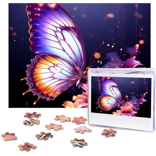 Puzzle 500 Teile Holzpuzzle Lila Schmetterling Fotopuzzle Personalisiertes Bilderpuzzle für Erwachsene Benutzerdefinierte Puzzles Herausfordernde Puzzles für Familie Hochzeitsgeschenk von LPSRTWE