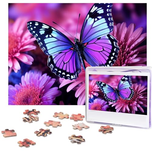 Puzzle 500 Teile Holzpuzzle Lila Schmetterling und Blume Fotopuzzle Personalisiertes Bilderpuzzle für Erwachsene Benutzerdefinierte Puzzles Herausfordernde Puzzles für Familie Hochzeitsgeschenk von LPSRTWE