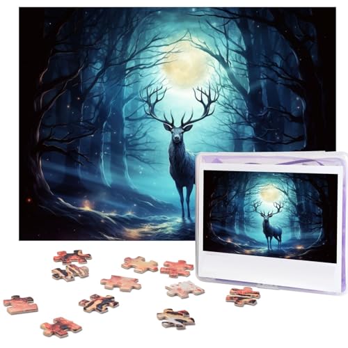 Puzzle 500 Teile Holzpuzzle Mondlicht Hirsch Fotopuzzle Personalisiertes Bilderpuzzle für Erwachsene Benutzerdefinierte Puzzles Herausfordernde Puzzles für Familie Hochzeitsgeschenk von LPSRTWE