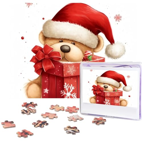 Puzzle 500 Teile Holzpuzzle Nikolausmütze Geschenk und Frohe Weihnachten Fotopuzzle Personalisiertes Bilderpuzzle für Erwachsene Benutzerdefinierte Puzzles Herausfordernde Puzzles für Familie von LPSRTWE