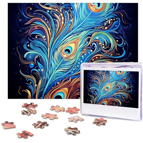 Puzzle 500 Teile Holzpuzzle Pfauenfeder Kunst Fotopuzzle Personalisiertes Bilderpuzzle für Erwachsene Benutzerdefinierte Puzzles Herausfordernde Puzzles für Familie Hochzeitsgeschenk von LPSRTWE