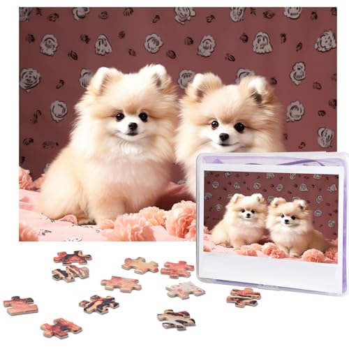 Puzzle 500 Teile Holzpuzzle Pomeranians Welpen und Punkt Fotopuzzle Personalisiertes Bilderpuzzle für Erwachsene Benutzerdefinierte Puzzles Herausfordernde Puzzles für Familie Hochzeitsgeschenk von LPSRTWE