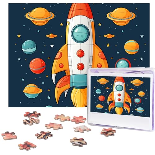 Puzzle 500 Teile Holzpuzzle Rakete Clipart Raumschiff Fotopuzzle Personalisiertes Bilderpuzzle für Erwachsene Benutzerdefinierte Puzzles Herausfordernde Puzzles für Familie Hochzeitsgeschenk von LPSRTWE