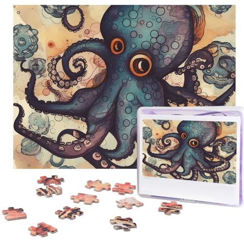 Puzzle 500 Teile Holzpuzzle Retro Octopus Fotopuzzle Personalisiertes Bilderpuzzle für Erwachsene Benutzerdefinierte Puzzles Herausfordernde Puzzles für Familie Hochzeitsgeschenk von LPSRTWE